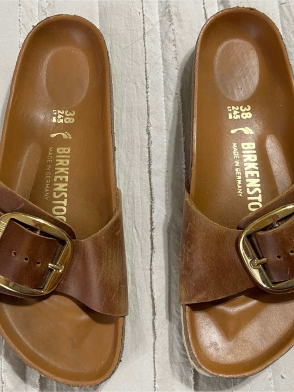 Birkenstock Brown Madrid-Style cognac Leather Slide Sandals size 38